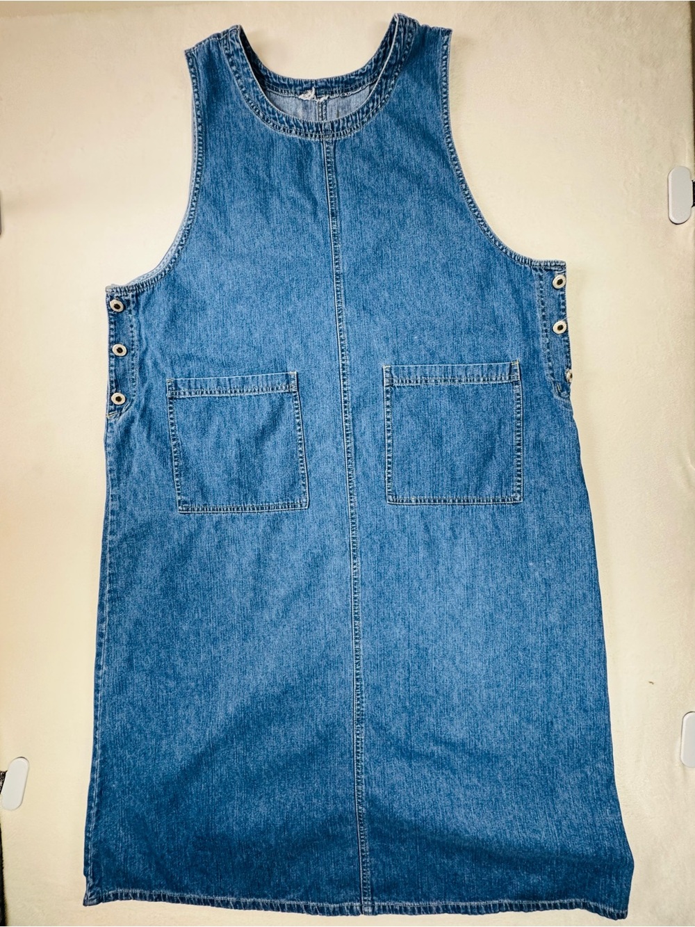 Vintage Nevada Blue Denim Maxi Dress with Branded Button Detail XL
